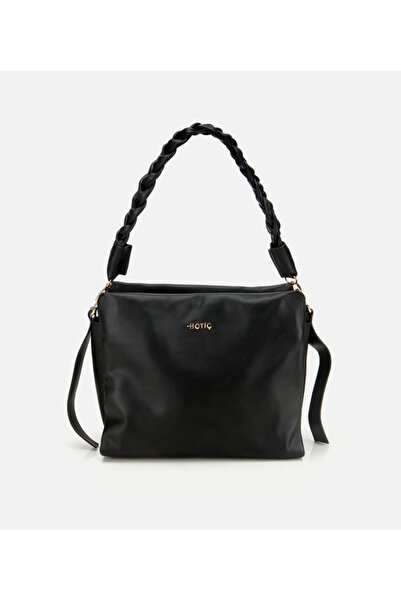 Hotiç Kadın Deri Siyah Yumuşak Dokulu Örgü Askı Detaylı Omuz Çantası