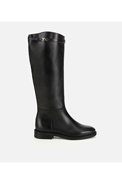 Hotiç Kadın Deri Siyah Kemer Detaylı Düz Çizme
