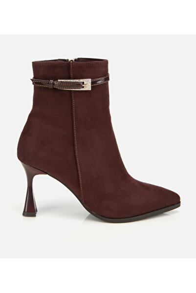 Hotiç Kadın Süet Kahverengi Taşlı Tokalı Bilekte Topuklu Bot