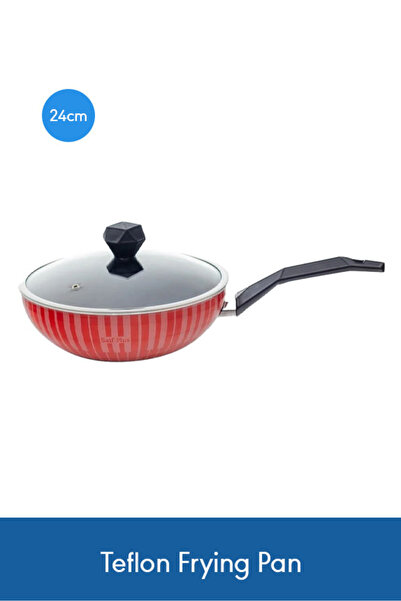 Saif Plus مقلاة تيفلون 24 سم - مقلاة حمراء بمقبض أسود لطهي مريح ويومي