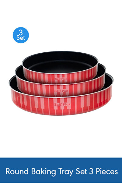 Saif Plus طقم صواني خبز دائرية مكون من 3 قطع - صواني حمراء غير لاصقة للخبز وا...