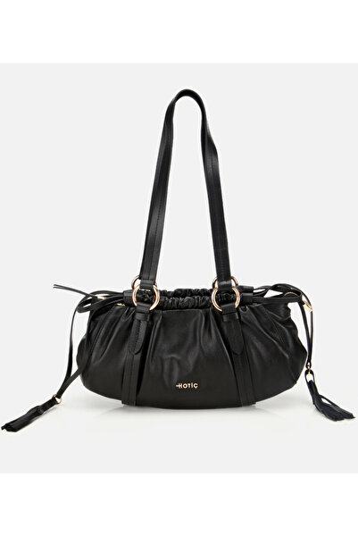 Hotiç Kadın Deri Siyah Yumuşak Dokulu Bowling Omuz Çantası