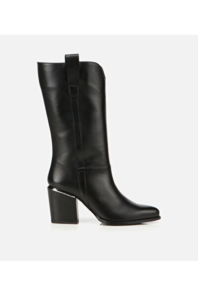 Hotiç Kadın Deri Siyah Metal Detaylı Topuklu Çizme