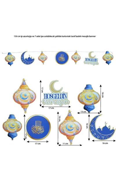 partidolu Ramazan Temalı 7 Parça Mesajlı Renkli Karton İpe Dizmeli Harf Banne...