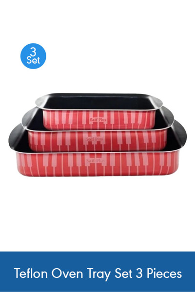 Saif Plus طقم صواني فرن تيفلون مكون من 3 قطع - صواني حمراء غير لاصقة للخبز وا...