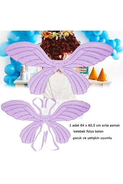 partidolu Kelebek Kanadı Şekilli Folyo Balon Mor Renk 84 x 60,5 cm hawa hallo...