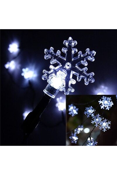 partidolu Siyah Kablo 40 Ampullü Kar Tanesi Şekilli Led Işık Beyaz Renk 5 Mt ...