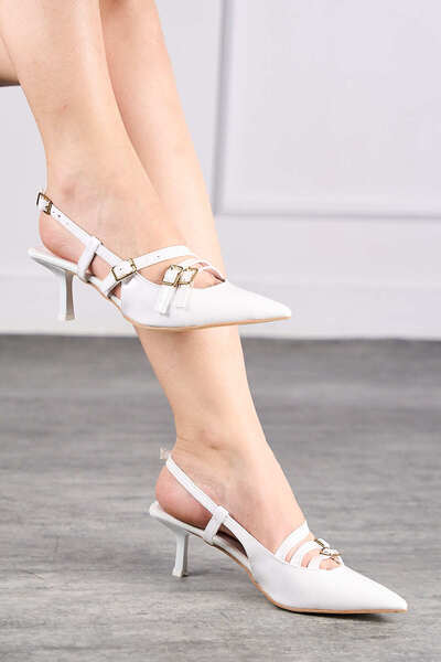 İmerShoes Daily Women's White Patent Leather Buckle Adjustable Belt Pointed Toe Thin Heeled Shoes 44