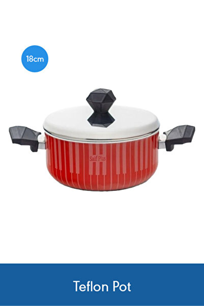 Saif Plus قدر تيفلون 18 سم مع غطاء من الفولاذ المقاوم للصدأ - تصميم أحمر غير ...