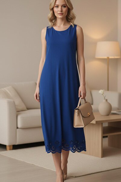 Mossta Laser Cut Floral Patterned Midi Dress - Saks