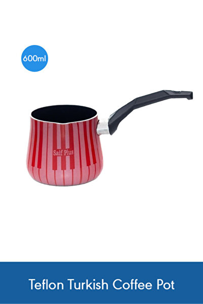 Saif Plus Teflon Turkish Coffee Pot 600 ml – Red Large Capacity for Family Co...