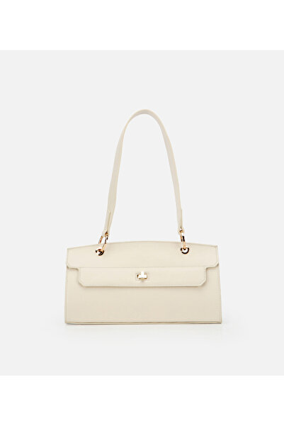 Hotiç Kadın Deri Ekru Kilit Detaylı Omuz Çantası