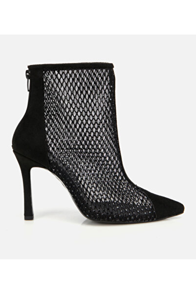 Hotiç Kadın Siyah Fileli Taş Detaylı Bilekte Topuklu Bot