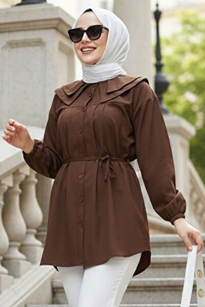 N.S NEVA STYLE Καφέ Τουνίκ Χιτζάμπ με Κουμπιά 20228KH