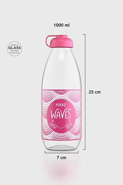 Renga Milky Desenli 1000 ml Cam Şişe 182058 Fuşya