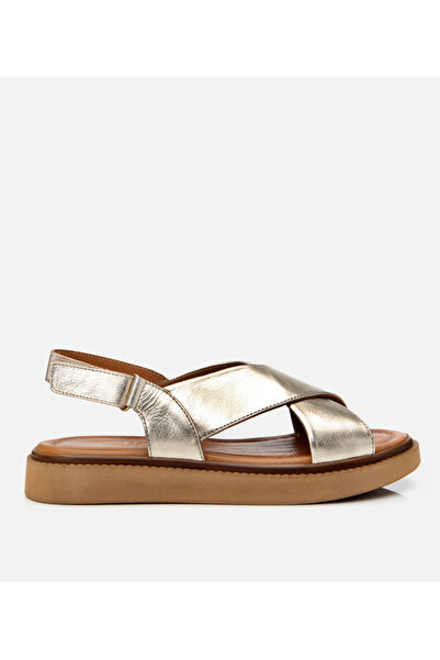 Hotiç Women's Leather Gold Adjustable Flat Sandals