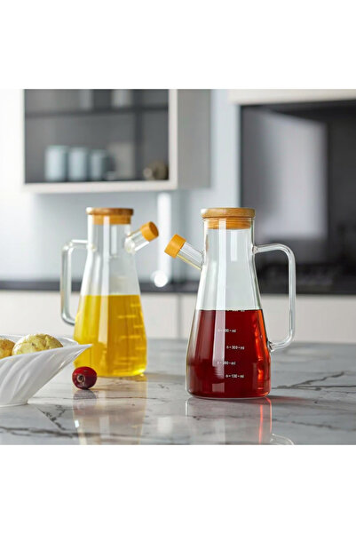 Generic Brand قطعتان من زجاجات الزيت المصنوعة من زجاج البورسليكات بغطاء من الخيزران سعة 900 مل بدون حامل