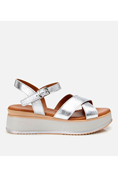 Hotiç Women's Leather Lame Wedge Heeled Sandals