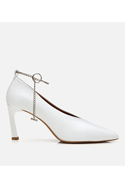 Hotiç Kadın Deri Ekru Zincir Detaylı Stiletto