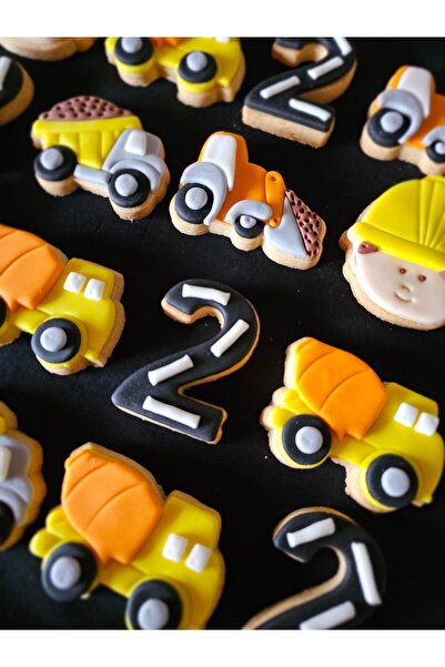 Mimosa Bakery İş Makineleri Kamyon Kepçe vb. İnşaat Konsepti Şeker Hamurlu Ku...