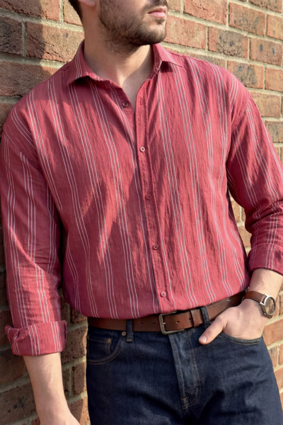 MENOFOURSWEAR Men's Oversize Stripe Detailed Modal Fabric Shirt