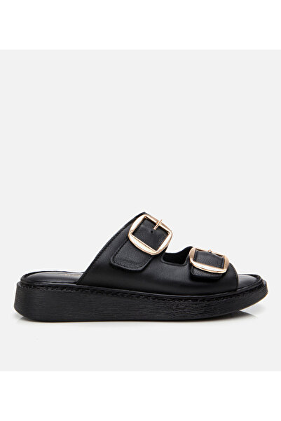 Hotiç Kadın Deri Siyah Kemerli Düz Terlik