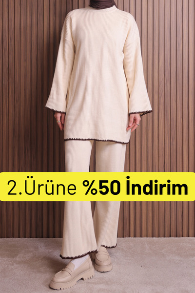 Balenbi Women's Oversized Rib Knit Spanish Sleeve Hijab Knitwear Set 1147