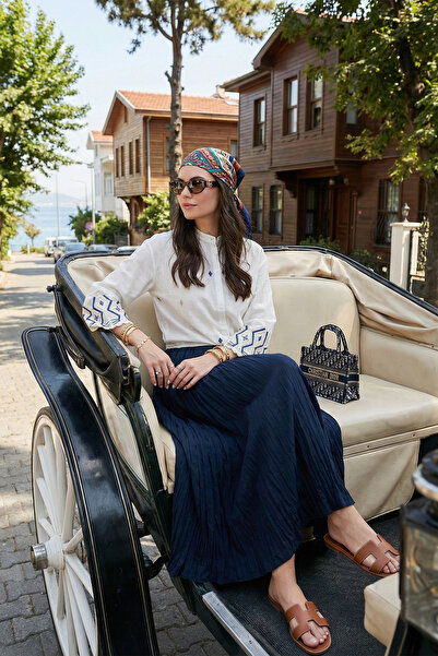 Lela Cămașă din bumbac brodat cu talie cu guler judecător 6110097