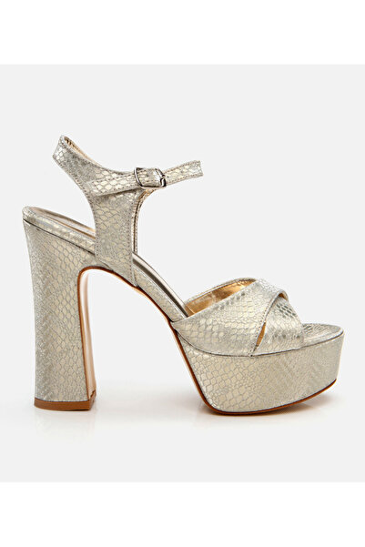 Hotiç Women's Gold Snake Patterned Evening Dress High Heel Sandals