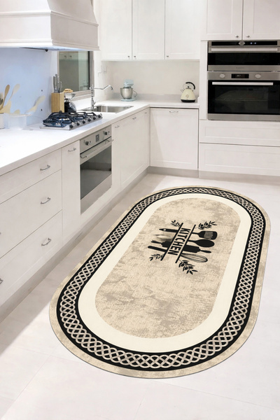 df home Mutfak Halısı Geometrik İskandinav Toz Tutmaz Dijital Baskı Yıkanabil...