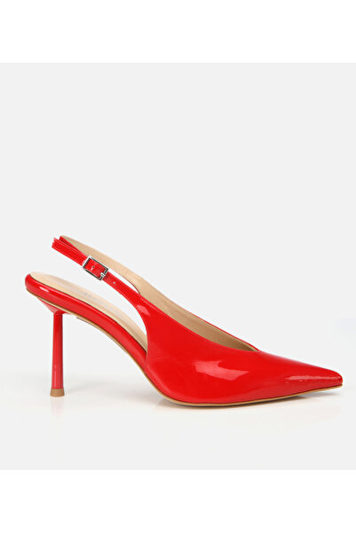 Hotiç Kadın Rugan Deri Kırmızı Arkası Açık Stiletto