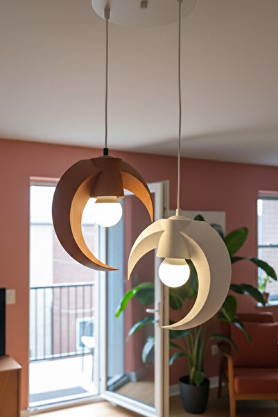 Oxyteez Hilal 2’li Modern Sarkıt Avize Kahve Beyaz E27 Duy Dekoratif Salon Av...