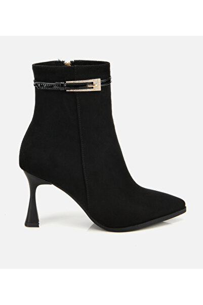 Hotiç Kadın Süet Siyah Taşlı Tokalı Bilekte Topuklu Bot