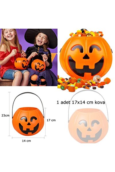 partidolu Halloween Saplı Balkabağı Plastik Şeker Toplama Kovası Büyük 17x14 ...