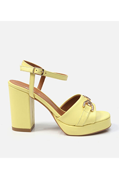Hotiç Women's Leather Yellow Heeled Sandals