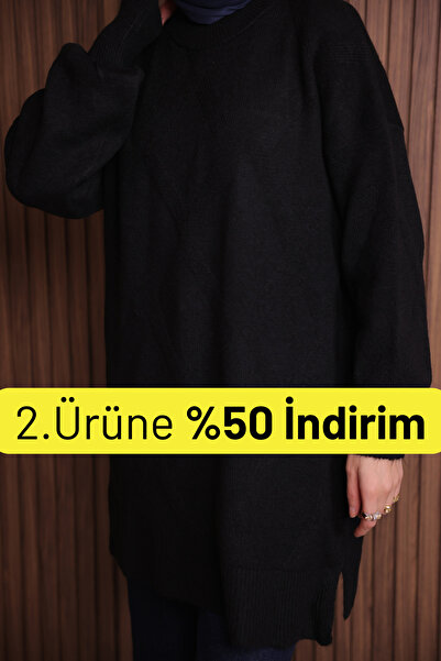 Balenbi توب نسائي بياقة دائرية ونقشة البقلاوة 80 سم من التريكو الناعم 1140