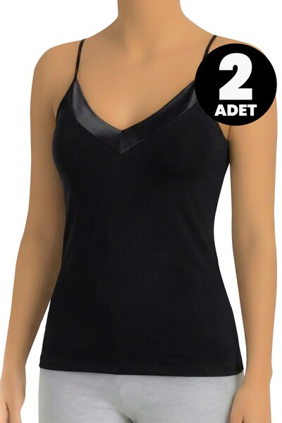 Öts Tricou cu bretele subțiri pentru femei, pachet de 2, cu guler din satin d...