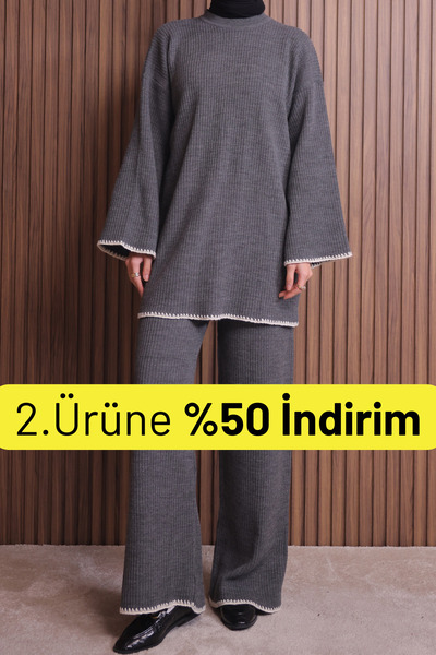 Balenbi Women's Oversized Rib Knit Spanish Sleeve Hijab Knitwear Set 1147