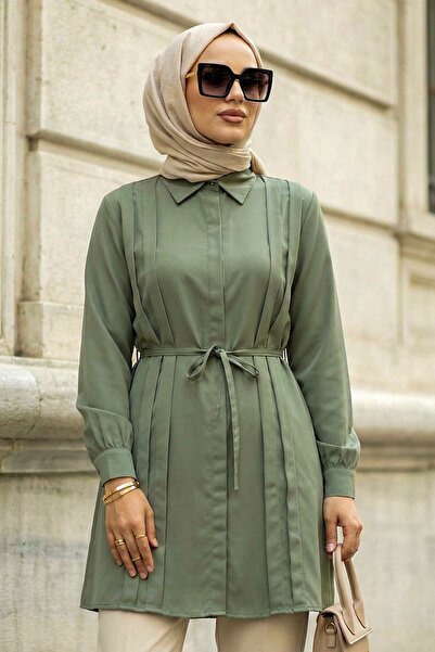 N.S NEVA STYLE Düğmeli Çağla Yeşili Tesettür Tunik 20273CY
