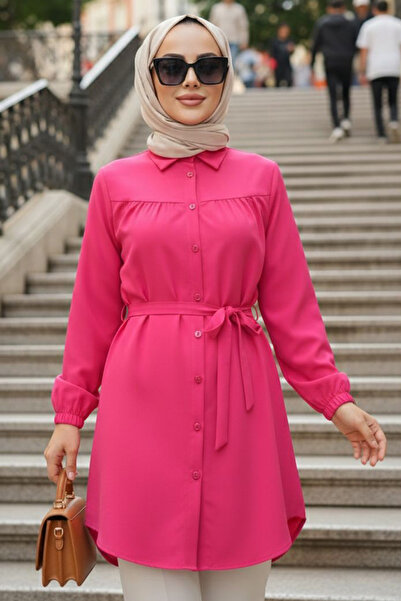 N.S NEVA STYLE Buttoned Fuchsia Hijab Tunic 10184F