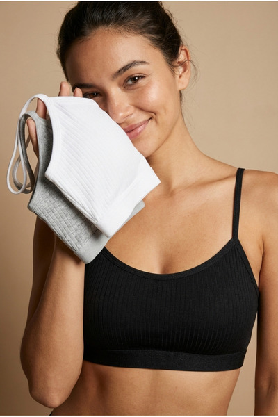 underwear bodyway 3'lü Paket İp Askılı Fitilli Crop Atlet Seti - Gri Melanj S...