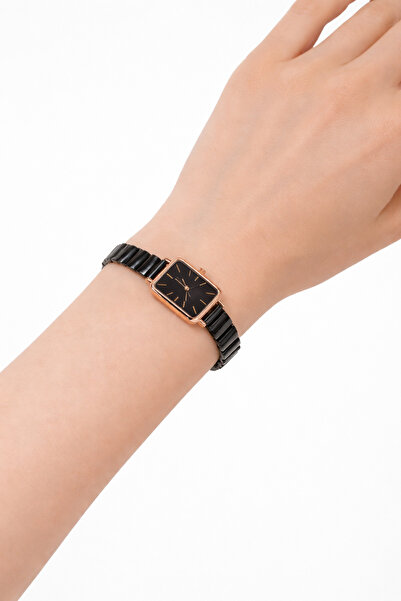 İSTLİV Minimal Kare Siyah Kadran Rose Gold Kasa Kadın Kol Saati