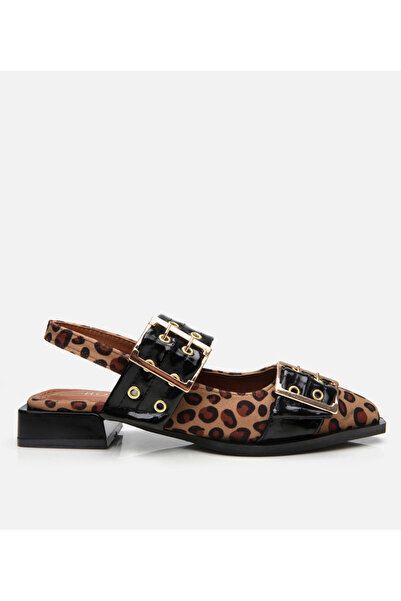 Hotiç Women's Leopard Patterned Belted Open Back Ballerinas