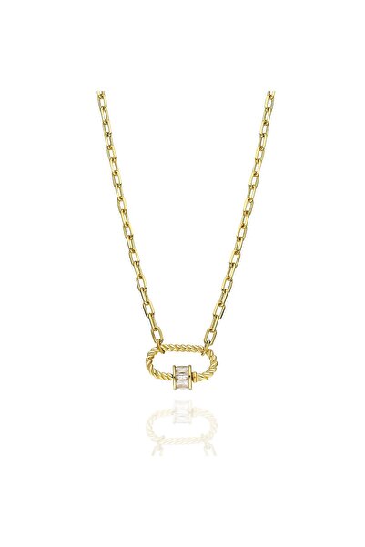 emy by emel luxury silver jewelry Altın Kaplama Ataç Zincirli Kilit Detaylı K...