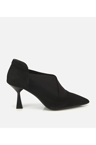 Hotiç Kadın Süet Deri Siyah Streç Detaylı İnce Topuklu Stiletto