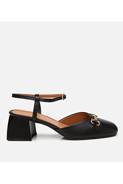 Hotiç Kadın Deri Siyah Tokalı Kalın Topuklu Ayakkabı