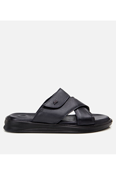 Hotiç Papuci reglabili din piele albastru bleumarin pentru bărbați