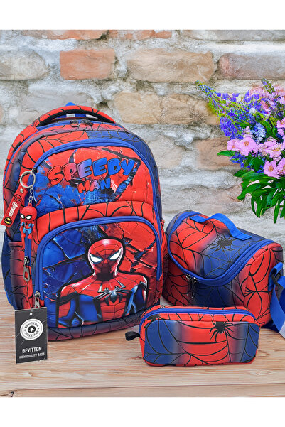 Bevitton İlk Okul Çantası Mavi 3'lü Takım ilkokul Çantası Karakter Desenli Er...