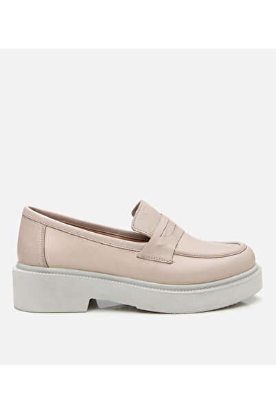 Hotiç Kadın Deri Bej Kalın Tabanlı Klasik Loafer