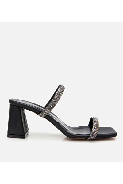 Hotiç Kadın Siyah Taşlı Kalın Topuklu Terlik